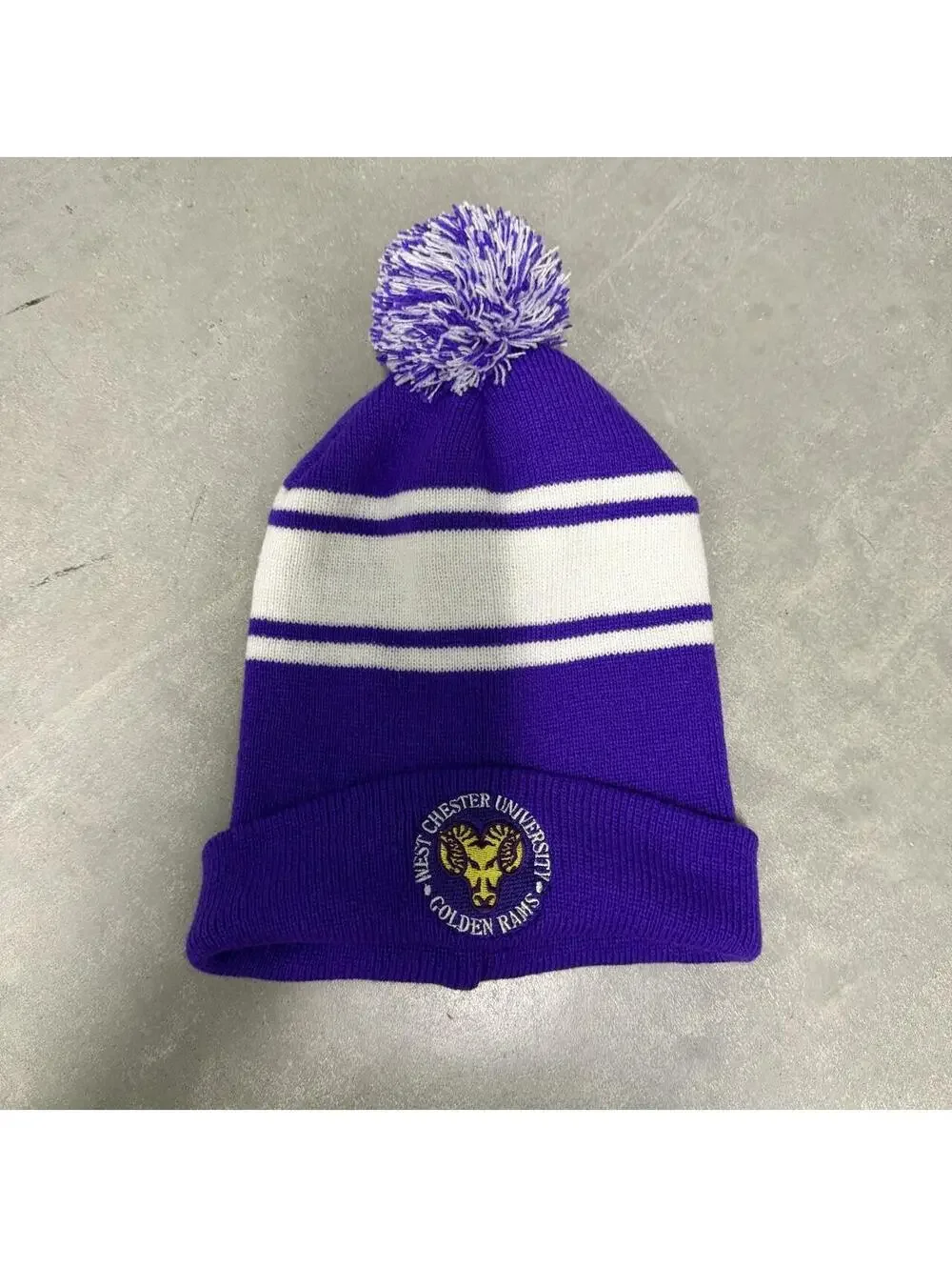 Y2K West Chester University Golden Rams Purple and White Winter Beanie